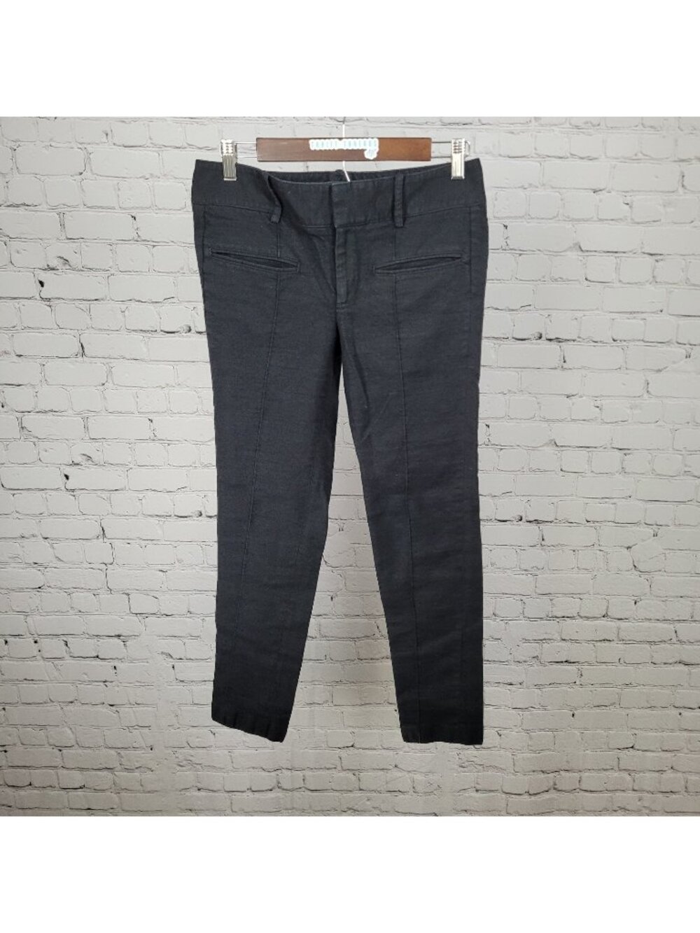 Helmut Lang Black Wool Linen Blend Stretch Low Rise USA Made Pants Size 4(29x27)